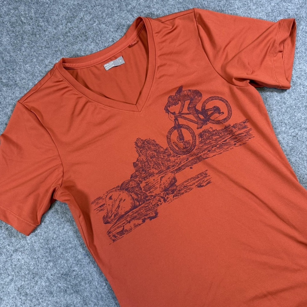 Pearl Izumi Shirt Womens XS Orange V Neck Mountain Bike Graphic Jersey Top